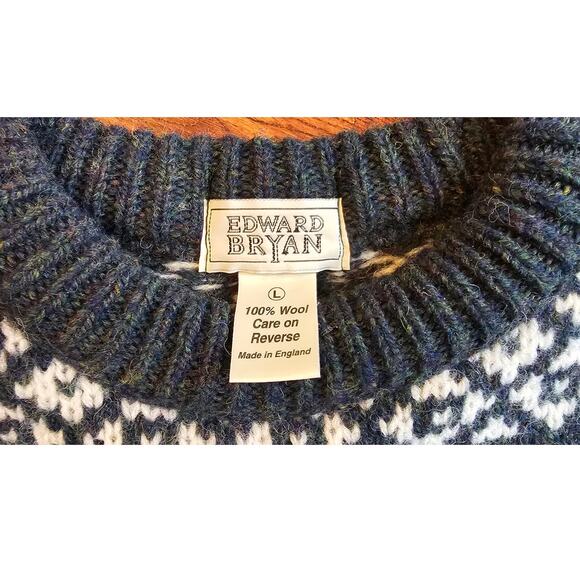 Vintage Edward Bryan Fair Isle Wool Knit Pullover Sweater Men Sz L Multi Grandpa - Picture 6 of 6